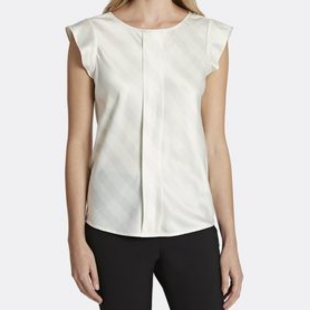 Tahari ASL striped sleeveless pleat front top